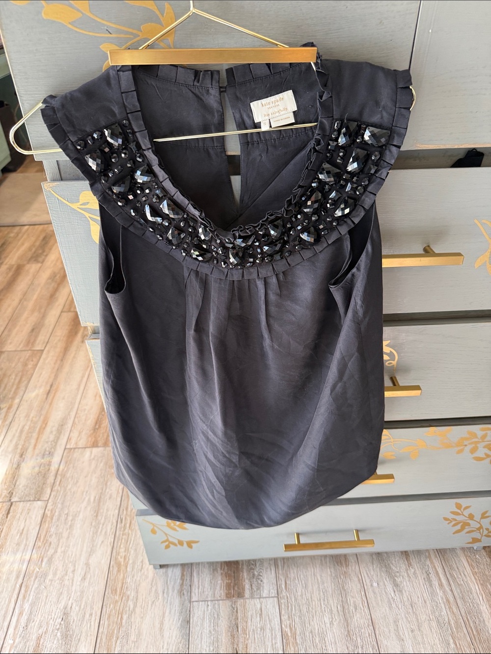 kate spade Black Beaded Ruffle-Trim Sleeveless Camisole